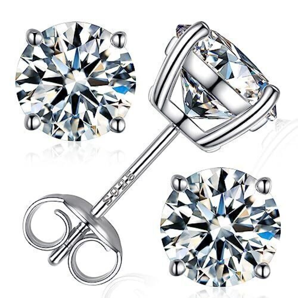 8254 Moissanite Stud Earrings, Round Cut D Color VVS1 Clarity Lab Created
